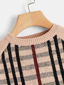 SHEIN Niños Jersey con patrón de cuadros de manga raglán - Albaricoque - Ver 3