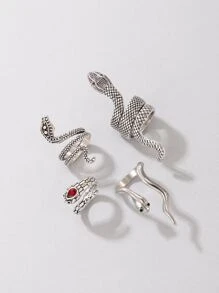 imoli 4 chiếc nhẫn thiết kế rắn - Màu Bạc Cổ - Xem 3