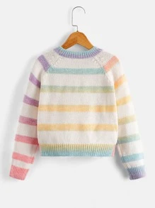 SHEIN Girls Ombre Striped Pattern Raglan Sleeve Jumper - Multicolor - View 2