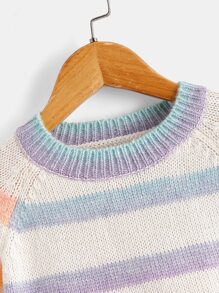 SHEIN Girls Ombre Striped Pattern Raglan Sleeve Jumper - Multicolor - View 4