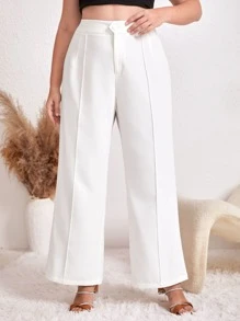SHEIN Essnce Plus High Waist Wide Leg Trousers - White - View 1