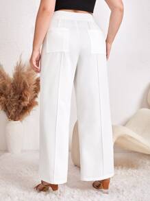 SHEIN Essnce Plus High Waist Wide Leg Trousers - White - View 2