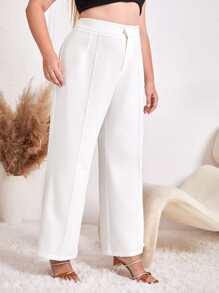 SHEIN Essnce Plus High Waist Wide Leg Trousers - White - View 4