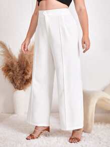 SHEIN Essnce Plus High Waist Wide Leg Trousers - White - View 5