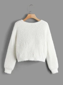 SHEIN Teen Girls Drop Shoulder Fuzzy Jumper - White - View 2