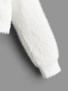 SHEIN Teen Girls Drop Shoulder Fuzzy Jumper - White - View 4
