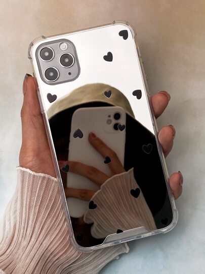 Apple Y2K Heart Print Mirror Phone Case Compatible With IPhone15/15Plus/15Pro/15Promax Waterproof Shockproof Anti-Fall Scratch Resistant