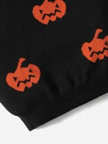 SHEIN Girls Halloween Pumpkin Pattern Jumper Dress - Black - View 4