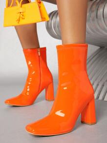 Giày bốt Nữ Thời trang màu trơn Dây kéo bên Mốt - trái cam - Xem 1