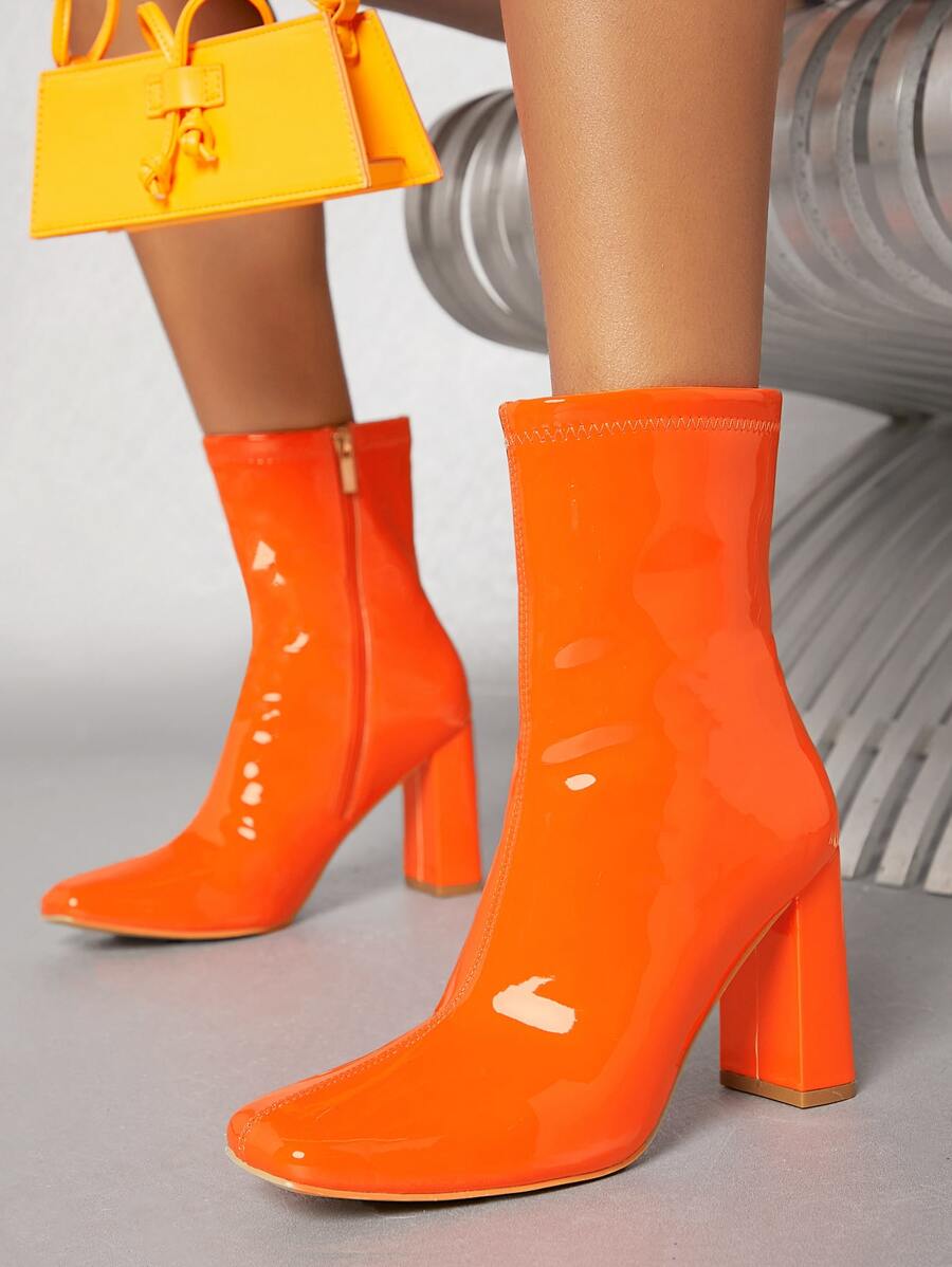 Giày bốt Nữ Thời trang màu trơn Dây kéo bên Mốt - trái cam - Xem 1