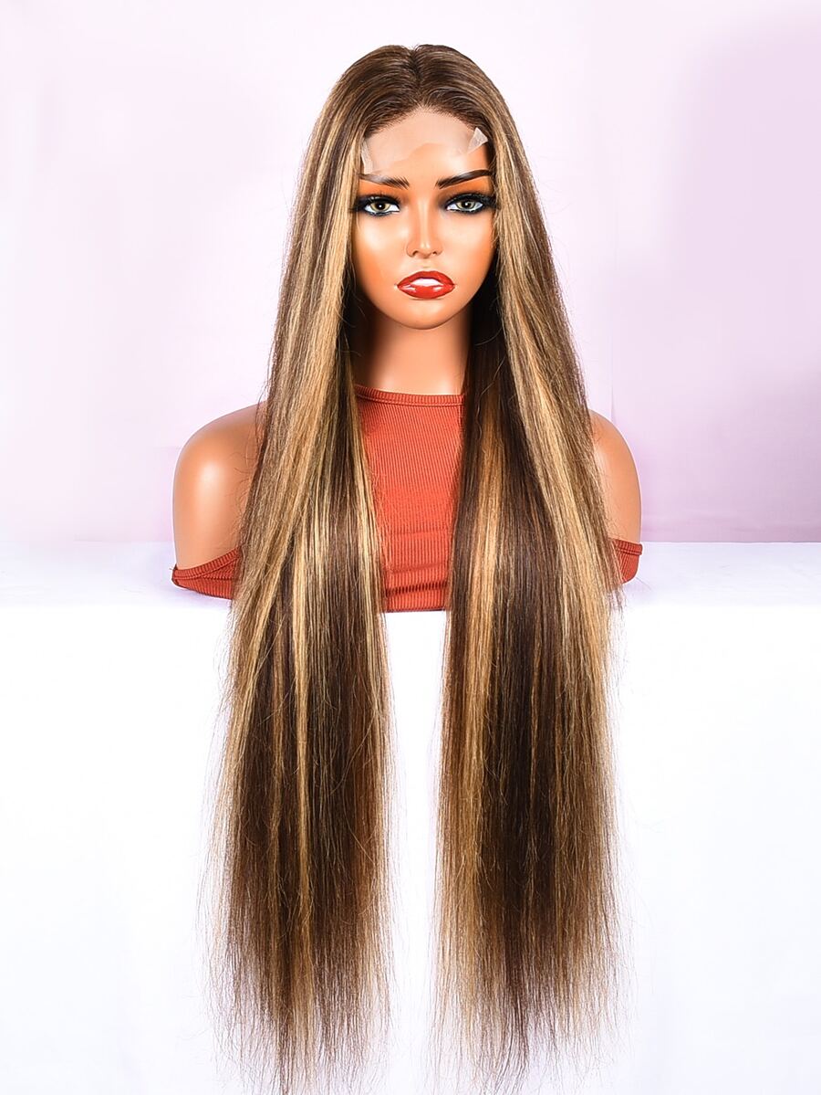 Transparent Lace Highlight Straight 4 X 4 Lace Closure Wig 150%/180% Density 30 Inch #27 Natural Color Pre-Plucked Natural Hairline Swiss Lace Closure Human Hair Top Quality Long Wig For Women Highlight Color - SP4/27 - View 1