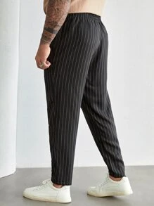 EASEVO Men Plus Pinstriped Print Drawstring Waist Pants
