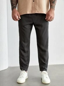 EASEVO Men Plus Pinstriped Print Drawstring Waist Pants