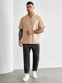 EASEVO Men Plus Pinstriped Print Drawstring Waist Pants