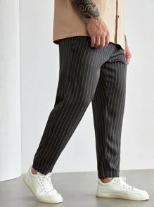 EASEVO Men Plus Pinstriped Print Drawstring Waist Pants