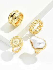 D1867-3 4入組人造珍珠裝飾戒指