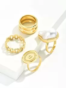 D1867-3 4入組人造珍珠裝飾戒指