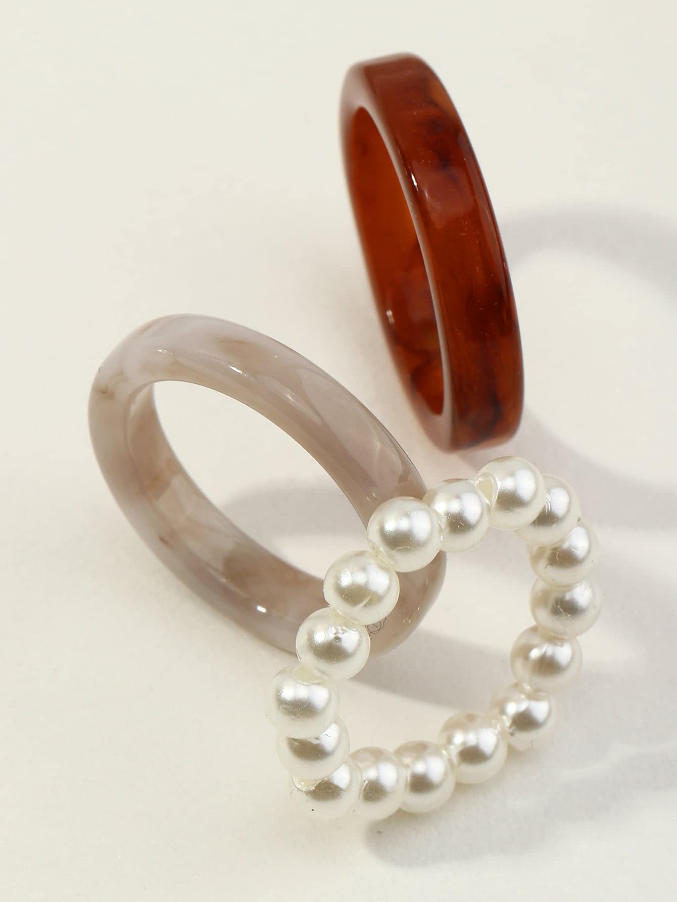 3pcs Faux Pearl Beaded Ring
