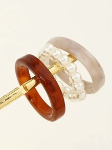 3pcs Faux Pearl Beaded Ring