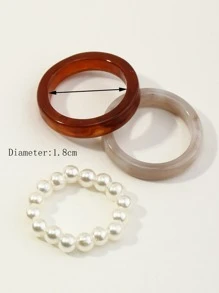 3pcs Faux Pearl Beaded Ring