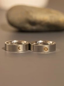 時尚流行2件套男士太陽和月亮細節戒指不銹鋼，適合珠寶禮物和時尚外觀