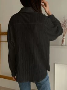 DAZY Áo sơ mi tay dài cài nút phía trước - màu đen - Xem 2