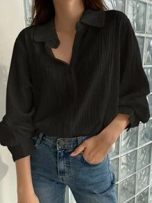 DAZY Áo sơ mi tay dài cài nút phía trước - màu đen - Xem 4