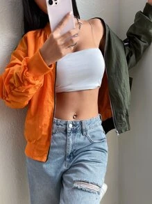 SHEIN EZwear Cazadora tipo bomber de dos tonos fruncido de hombros caídos - Multicolor - Ver 5