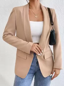 Chiquease Solid Shawl Collar Blazer Fall Cloth For Women - Apricot - View 3