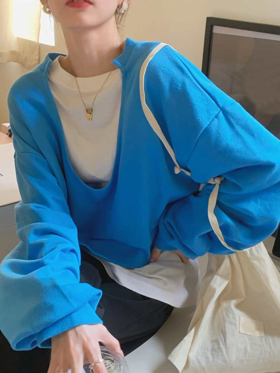 1入組落肩袖大碼套頭衫 - 藍色 - 查看 1