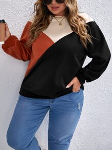 SHEIN LUNE Plus Cut And Sew Drop Shoulder Sweatshirt - Burnt Orange - View 1
