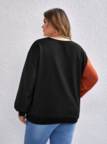 SHEIN LUNE Plus Cut And Sew Drop Shoulder Sweatshirt - Burnt Orange - View 2