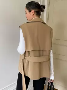 DAZY 双排扣腰带背心风衣，秋装 - 卡其色 - 查看 7