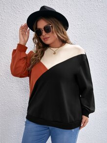 SHEIN LUNE Plus Cut And Sew Drop Shoulder Sweatshirt - Burnt Orange - View 3