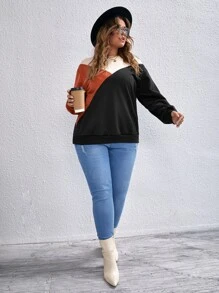 SHEIN LUNE Plus Cut And Sew Drop Shoulder Sweatshirt - Burnt Orange - View 4