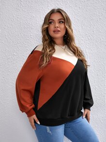SHEIN LUNE Plus Cut And Sew Drop Shoulder Sweatshirt - Burnt Orange - View 5