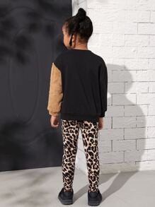 SHEIN Fille Ensemble legging à léopard et sweat-shirt à motif d'ours - Multicolore - Voir 2