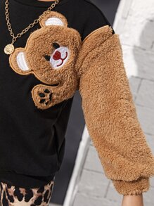 SHEIN Fille Ensemble legging à léopard et sweat-shirt à motif d'ours - Multicolore - Voir 4