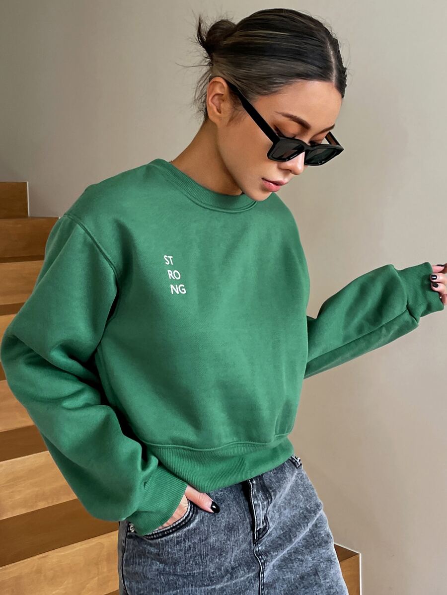 DAZY Quần áo thể thao nữ Lá thư Giải trí - màu xanh lá - Xem 1