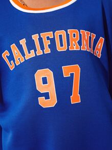 SHEIN Cô Gái Trẻ Đồ họa Chữ cái Thả vai Sọc trang trí Áo nỉ - Màu xanh lam - Xem 5