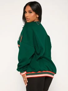 SHEIN SXY Áo nỉ Đồ họa ô tô và chữ cái Thả vai - Màu xanh lá cây đậm - Xem 2