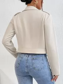 EMERY ROSE Lapel Neck Zip Up Suedette Biker Jacket - Beige - View 2