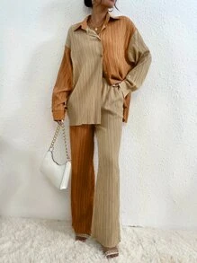 SHEIN Essnce 落肩袖襯衫和長褲 - 彩色 - 查看 2