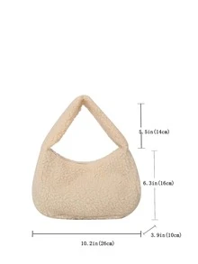 Fluffy Top Handle Satchel Bag - Khaki - View 3