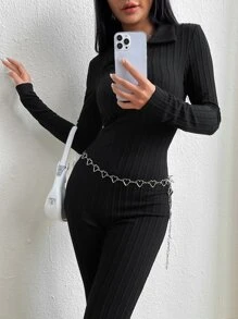 SHEIN EZwear Textured Bootcut Leg Jumpsuit Without Belt - Black - View 5