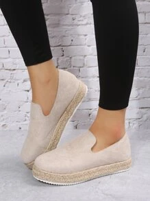 Suedette Slip-On Espadrille Flats - Beige - View 2