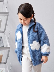 SHEIN Toddler Girls Zip Up Drop Shoulder Teddy Jacket - Baby Blue - View 1