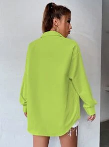 SHEIN Unity 翻領前口袋超大襯衫 - 青檸色 - 查看 2