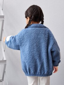 SHEIN Toddler Girls Zip Up Drop Shoulder Teddy Jacket - Baby Blue - View 2
