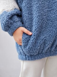 SHEIN Toddler Girls Zip Up Drop Shoulder Teddy Jacket - Baby Blue - View 3